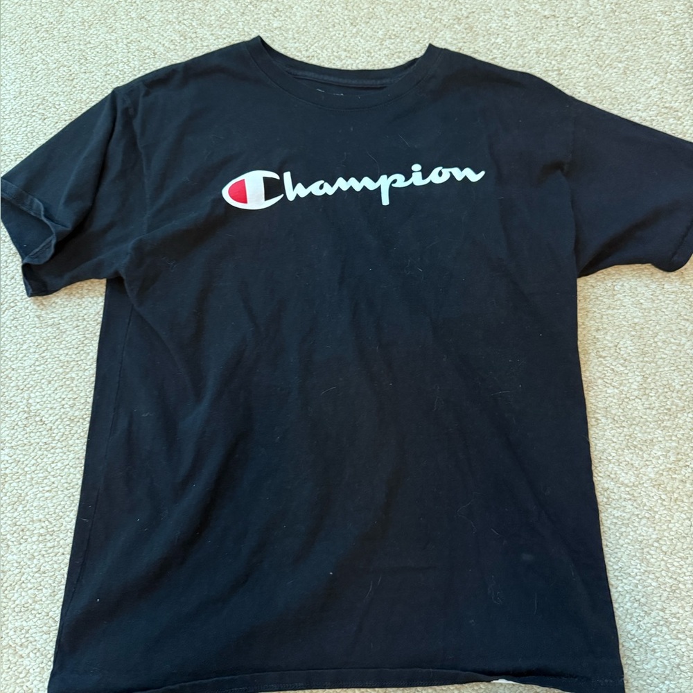 Champion Black Tee with Iconic Logo